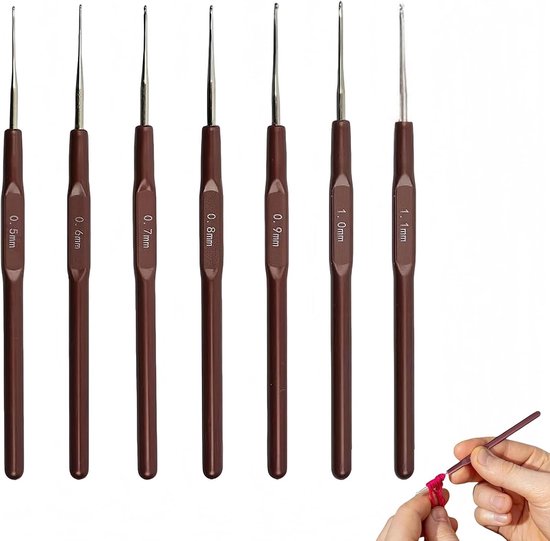 Complete Haaknaalden Set van 7 Stuks 0.5-1.1mm, Ergonomische Metalen Haaknaalden voor Creatieve Projecten, Ideaal voor Beginners en Gevorderden, Perfect voor Haken van Kleding en Accessoires