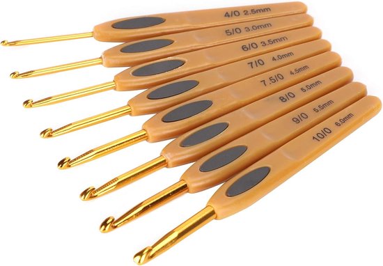Complete Haaknaalden Set van 8 Stuks, Ergonomische Aluminium Haaknaalden met Kunststof Handvat, Ideaal voor Breien en Haken van 2.0mm tot 6.0mm
