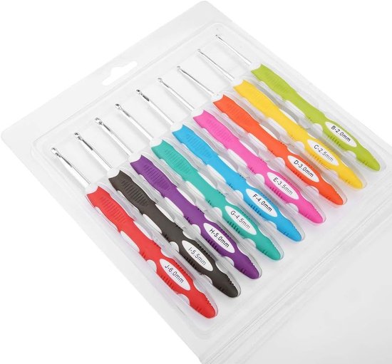 Complete Haaknaalden Set van 9 Stuks, Ergonomische Aluminium Haaknaalden met Comfortabele Handgreep voor Breien en Haken, Inclusief Diverse Maten en Accessoires