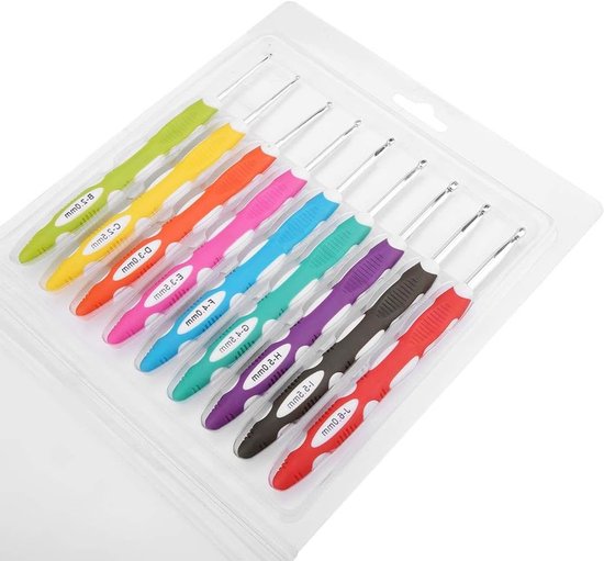 Complete Haaknaalden Set van 9 Stuks - Ergonomische Aluminium Haaknaalden met Comfortabele Handgreep voor Gemakkelijk Breien en Haken van Merkloos