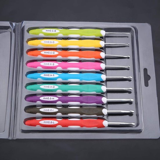 Complete Haaknaalden Set van 9 Stuks - Ergonomische Haaknaalden, Aluminium en Kunststof Handvatten voor Breien en Haken van Merkloos