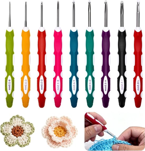 Complete Haaknaalden Set van 9 Stuks, Ergonomische Handgreep, Ideaal voor Beginners en Gevorderden, Perfect voor Sjaals, Truien en Handschoenen van Merkloos