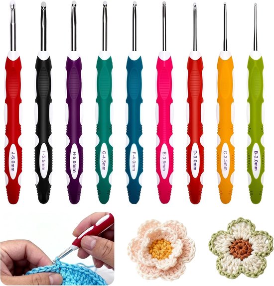 Complete Haaknaalden Set van 9 Stuks, Ergonomische Handgreep, Ideaal voor Beginners en Liefhebbers van Breien en Haken, Perfect voor Sjaals, Truien en Handschoenen