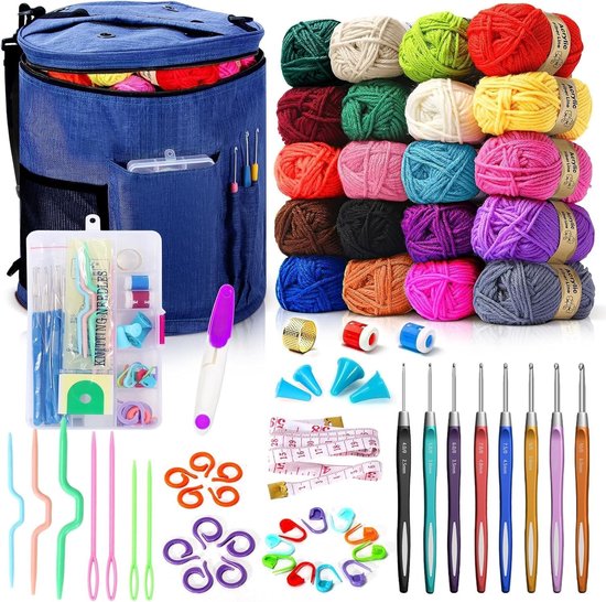 Complete Haakset met 75 Kleuren Wol, Grote Breitas, Haaknaalden, Meetlint en Meer, Ideaal voor Beginners en Creatieve Projecten