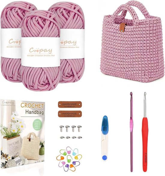 Complete haakset met haaknaald 4,5 mm, handige tas en instructies voor beginners, ideaal voor dikke wol en creatieve projecten, perfect als cadeau voor vrienden en familie