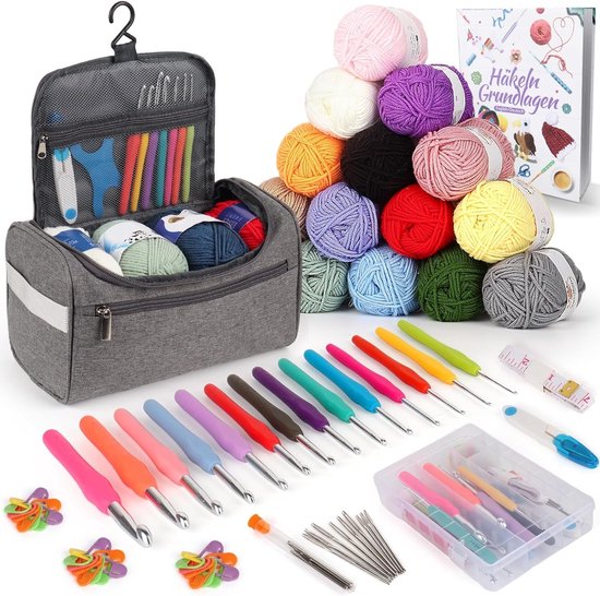 Complete Haakset voor Beginners - 73-delige Set met Ergonomische Haaknaalden, Wol en Accessoires - Ideaal voor Creatieve Projecten en Handwerken