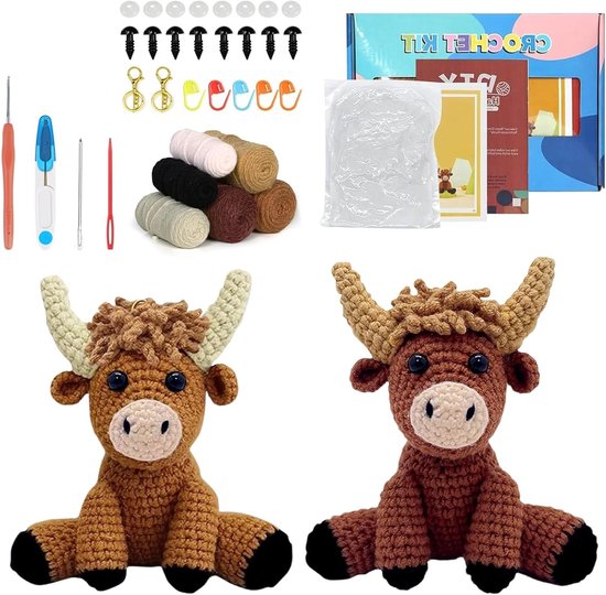 Complete Haakset voor Beginners met 2 Dierenhaaknaalden, Garens, Naalden en Accessoires, DIY Haakprojecten met Stapsgewijze Instructies van Merkloos