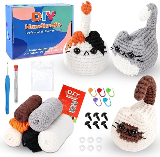 Complete Haakset voor Beginners met Video-instructies, Ideaal voor het Maken van Schattige Dierenfiguren en Creatieve Projecten