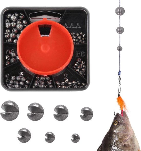 Complete loodvissen set met 179 stuks in 7 maten, balvormige split shot voor optimale stabilisatie van lijn en aas, ideaal voor visserij en hengelsport