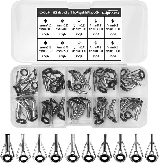Complete Reparatieset voor Vissers: 40-delige Kit met RVS Vissengidsringen en Opbergdoos voor Zoet- en Zoutwatervissen