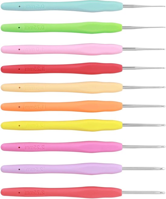 Complete Set van 10 Haaknaalden in Diverse Maten met Ergonomisch Handvat voor Beginners en Liefhebbers van Haken (0.5mm-2.75mm)