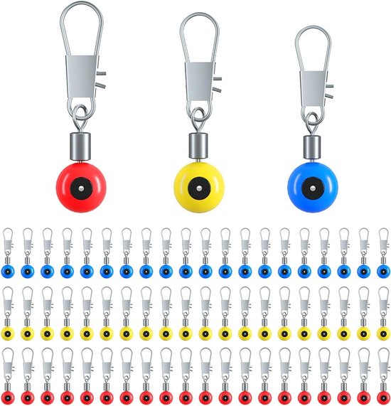 Complete set van 100 stuks vissersswivels met karabijnhaak, draaikoppelingen en accessoires voor hengelsport, inclusief 3 verschillende maten