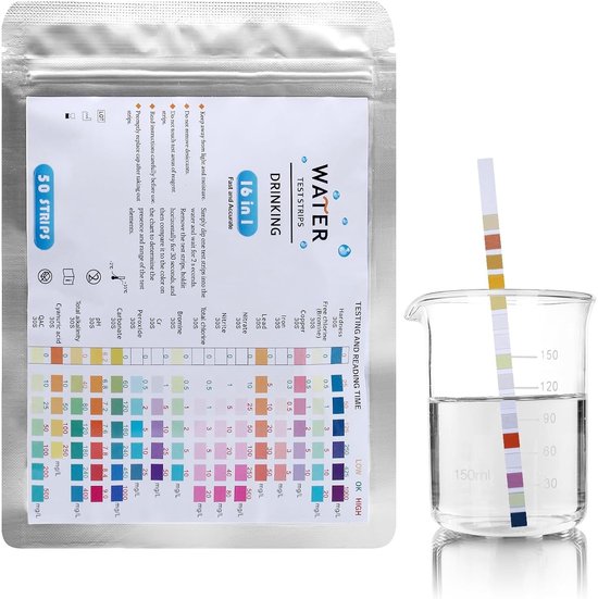 Complete Set van 16 in 1 Water Test Strips voor Drinkwater - Test Hardheid, Lood, Ijzer en Koper - 50 Stuks voor Eenvoudige Kwaliteitscontrole van Water