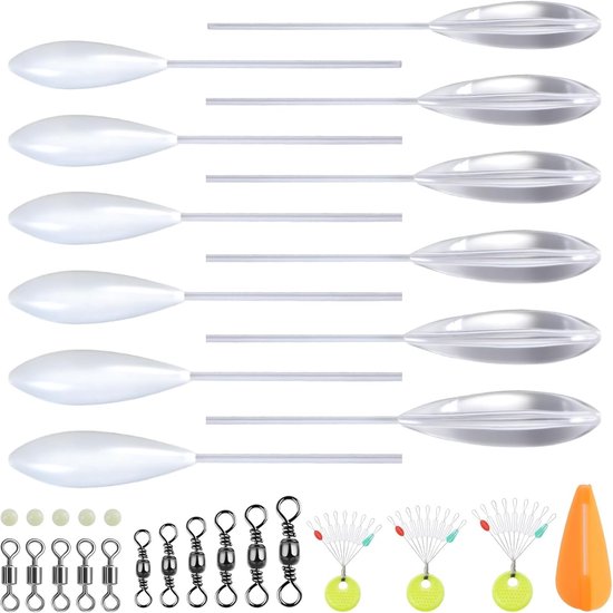 Complete set van 27 visaccessoires met 12 vishulpmiddelen, 3 sets ruimtebonen en 6 connectors voor optimale trouthengelsport
