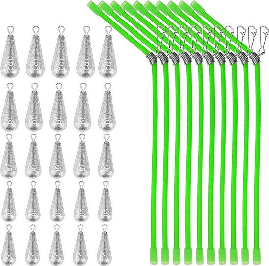 Complete Set van 35 Stuks Visserslood met 25 Peervormige Loodgewichten en 10 Antiknoop Accessoires voor Effectief Vissen en Outdoor Activiteiten van Merkloos