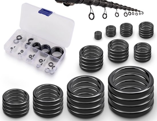 Complete Set van 44 Vissengidsringen met Keramische Ringen voor Hengels - Diverse Maten van 3.75mm tot 29.8mm