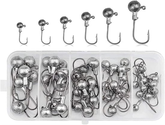 Complete Set van 45 Vismonsters met Ronde Jigkoppen voor Baars en Forel in Praktische Opbergdoos voor Zoet- en Zoutwater Visserij