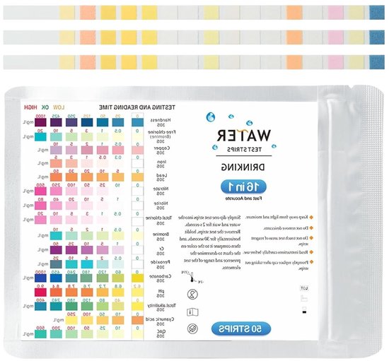 Complete set van 50 teststrips voor drinkwater - Meet lood, hardheid, ijzer en pH-waarden voor kraanwater, aquariums en zwembaden, snel en nauwkeurig