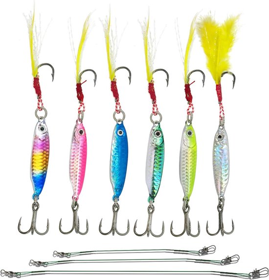 Complete set van 6 stuks 7g vissersaas, metalen zee-spinner met sterke aas voor snoek, karper, forel en baars