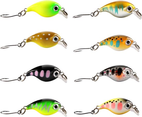 Complete Set van 8 Mini Wobblers en Lepelhengels voor Forel, Baars en Snoek met Opbergdoos voor Zoet- en Zoutwater vissen