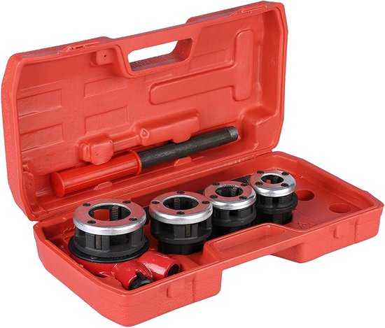 Complete Set voor Pijpen Snijden met 4 Snijmessen, Stalen Handvat en Compacte Ratchetkop voor Loodgieterswerkzaamheden en Doe-Het-Zelf Projecten van Merkloos