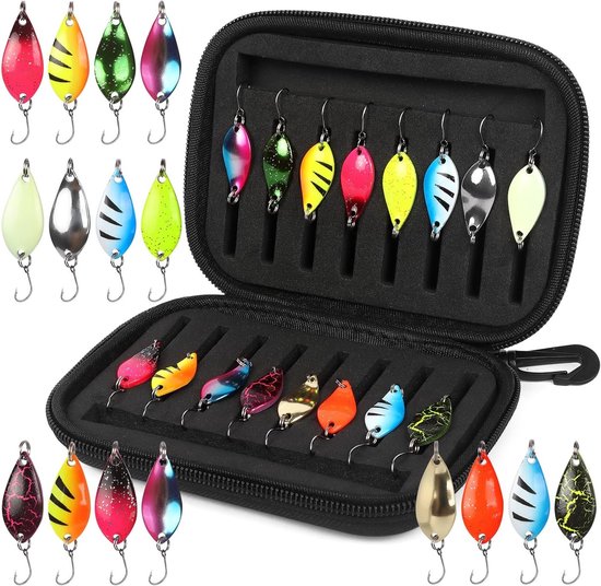 Complete Spinner Bait Set van 16 Stuks met Indicatorverlichting voor Forel, Baars en Snoek, Inclusief Waterdichte Lure Box