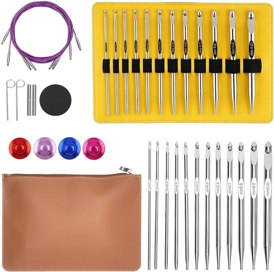 Complete Tunisian Haaknaalden Set met Kabel, 26-delige Interchangeable Set van 3–10 mm, Ergonomische Aluminium Haaknaalden met Opbergtas voor Beginners en Professionals van Merkloos