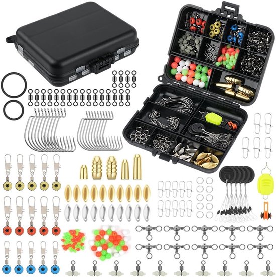 Complete Visaccessoires Set met 204 Onderdelen, Inclusief Haak, Gewichten, Swivels en Meer voor Zeevisserij