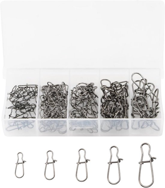 Complete Vissersset met 100 RVS Dubbele Lock Snaps, Carabiners en Opbergdoos voor Snoek, Baars en Forel - Ideaal voor Roofvisserij