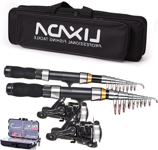 Complete Visset met Telescopische Hengel van 2.1m/2.3m, Spinning Reel, Haakjes, Zachte Aas en Opbergtas voor Vissers