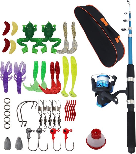 Complete Visspullen Set voor Kinderen, 1.5 m Vissstaaf met Molen, Ideaal voor Meer, Rivier en Strand, Geschikt voor Kinderen vanaf 3 Jaar