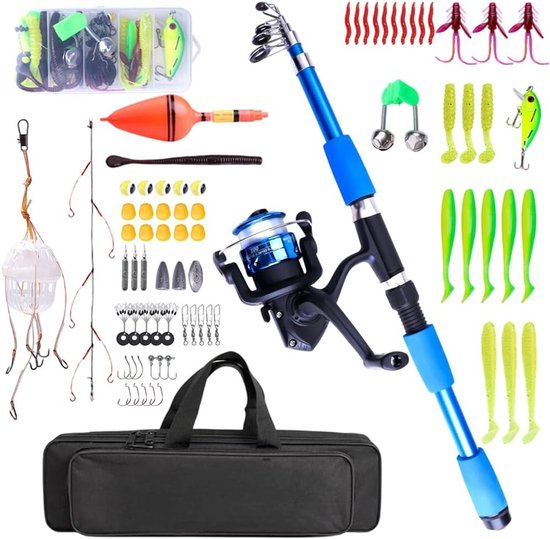 Complete Visspullen Set voor Kinderen, 1.8m Telescopische Visshengel, Visreel en Aas, Ideaal voor Beginners en Jongens en Meisjes