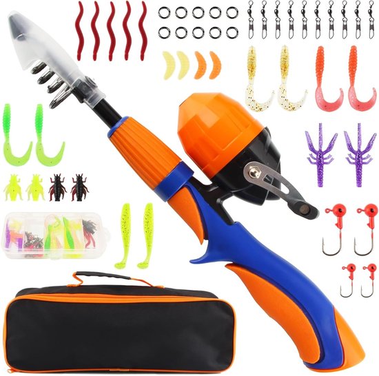 Complete Visspullen Set voor Kinderen, Hengel met Molens, Vissersaccessoires en Bait, Ideaal voor Op Reis