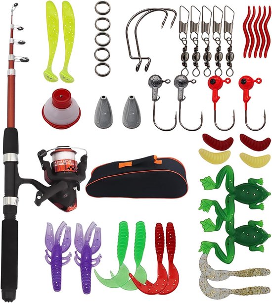 Complete Visspullen Set voor Kinderen - Telescopische Hengel van 1.5m met Aas, Rolle en Draagtas - Ideaal voor Beginners van 3-10 Jaar, Perfect voor Visavonturen en Buitenactiviteiten