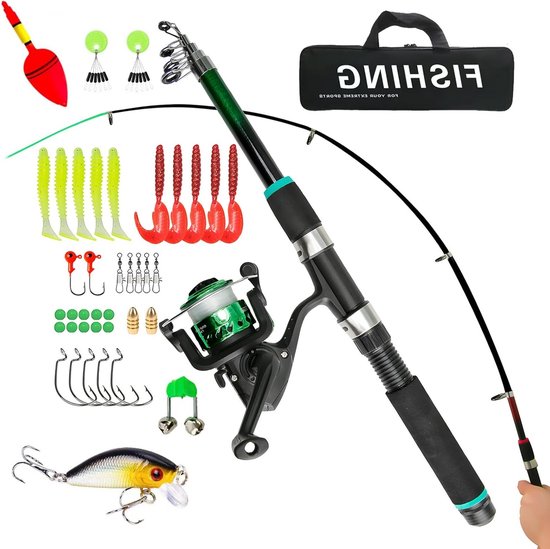 Complete Visspullen Set voor Kinderen - Telescopische Visshengel van 1.5m, Visspoel, Aas en Draagtas - Ideaal voor Kinderen van 3-10 Jaar van Merkloos