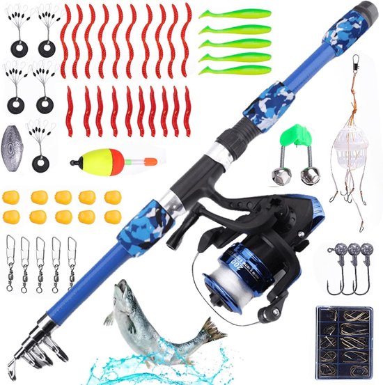 Complete Visspullen Set voor Kinderen: Telescopische Visspullen met Hengel, Molens en Aas, Ideaal voor Beginners en Avontuurlijke Viservaringen van 1.8m