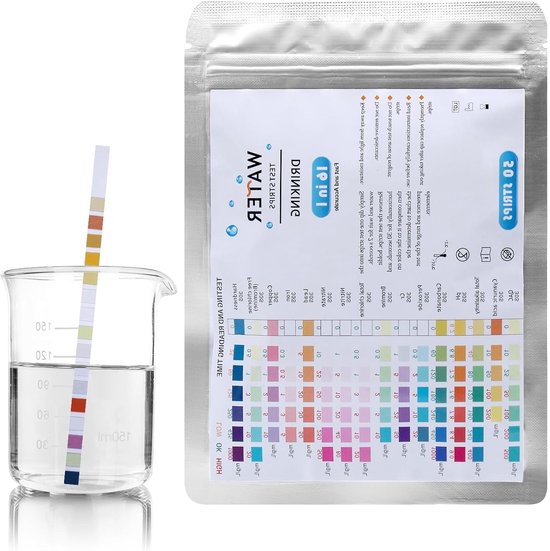 Complete Waterkwaliteits Teststrips - 16 in 1 voor Hardheid, Lood, Ijzer en Koper - 50 Stuks voor Eenvoudige Controle van Drinkwaterkwaliteit