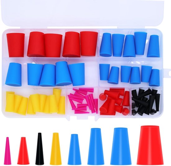 Conical Rubber Stopper - 60 Pieces Assortment - Silicone Rubber - Solid Rubber Stopper - Conical Hole Stops for Taping Holes During Powder Coating - Painting van Merkloos