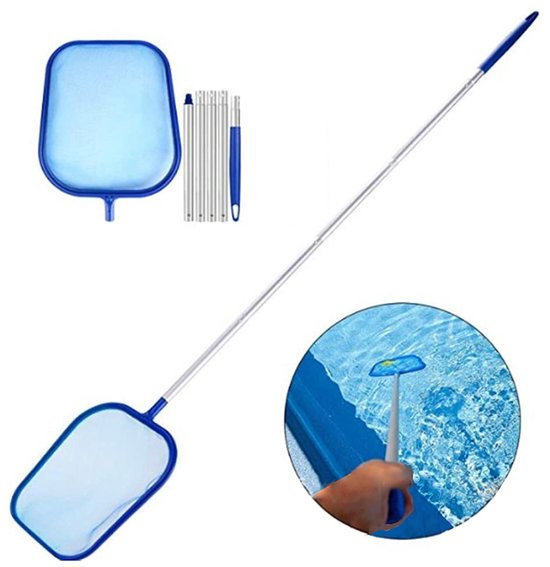 COOAU - Telescopische Zwembad & Vijver Schepnet - 160 cm Aluminium Klikstang - Fijnmazig Algen- & Bladverwijderingsnet - Geschikt voor Zwembaden, Vijvers, Spa's & Hot Tubs - Stevig & Duurzaam - Blauw