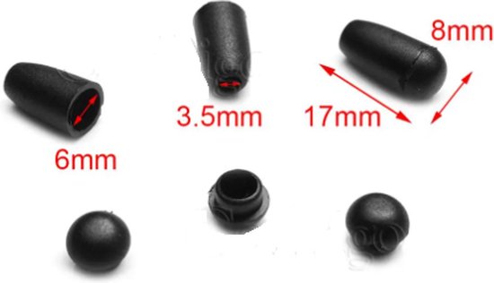 Cord end klein zwart - koord stopper - koord einde - 4 stuks - 8 x 8 x 17 mm