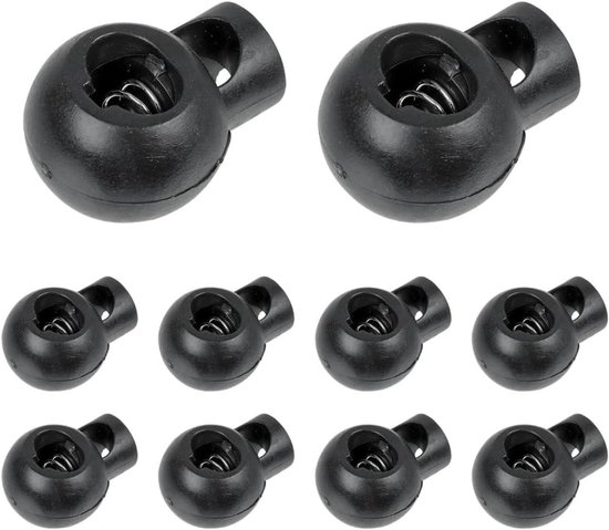Cord Stopper 1 Gat Set van 10 Zwart voor Koorden tot 5 mm - Rubber Klem voor Kleding, Rugzak en Accessoires met Snelle Ontgrendeling