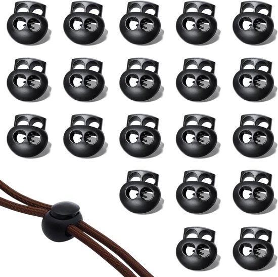 Cord Stoppers 20 Stuks Dubbel Gat met Veermechanisme van Plastic voor Sportkleding en Rugzakken