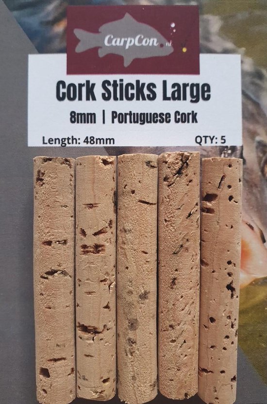 Cork Sticks 'Large' - 8mm - 5 stuks - Portugese Kurk Sticks voor Uitbalanceren van Pop-Up, Hookbaits, Tijgernoten en Wafters van PB Products