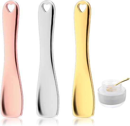 Cosmetische lepel, 3 stuks mini metalen make-up spatel mini metalen cosmetische spatel kleine schep voor gezichtscrème/lotion/vochtinbrengende crème herbruikbare huidspatels voor