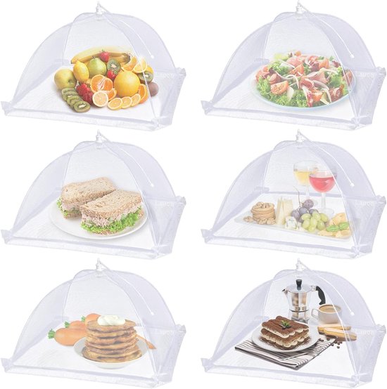 Cover Mesh Food Tent, 17 "x17", 6 stuks, witte nylon hoezen, pop-up paraplu-schermtenten, terrasbugnet voor buiten kamperen, picknicks, feesten, barbecue, inklapbaar en herbruikbaar
