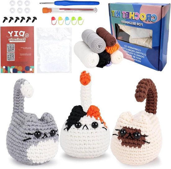 Creatieve Haakset voor Beginners met Driedimensionale Amigurumi, Stap-voor-Stap Video en Drie Schattige Katten om Te Haken van Merkloos