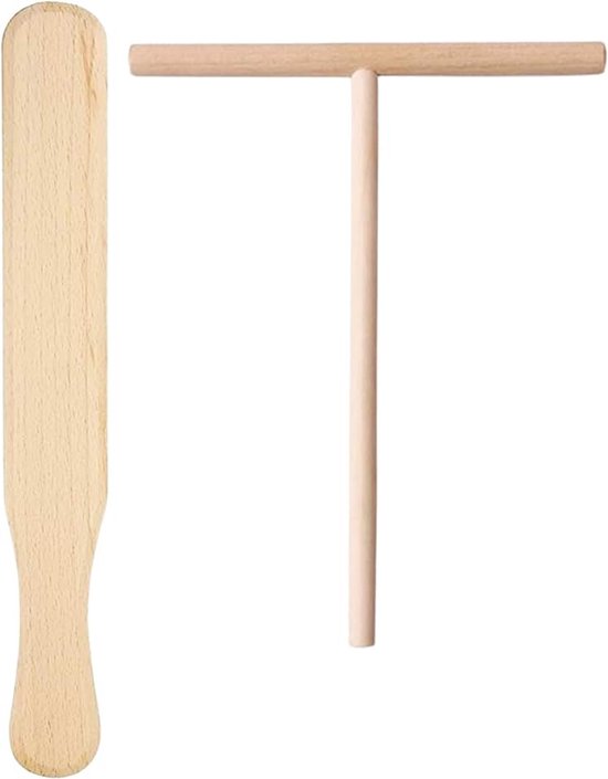 Crêpes-set, 2-delig crêpes-keerder en verdeler in set van beukenhout 30 cm voor pannenkoeken, pancake, palatschinken