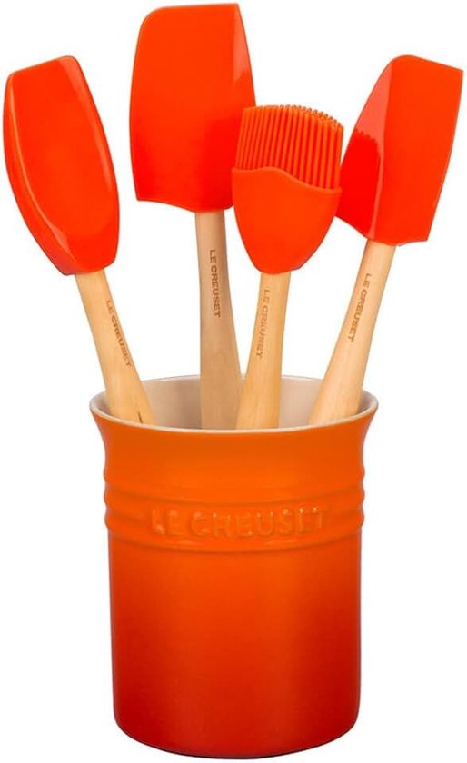 Creuset JS450-2 Klassieke pot voor keukengerei (1,1 liter), set van 4 spatels, cadeauverpakking, vulkanisch