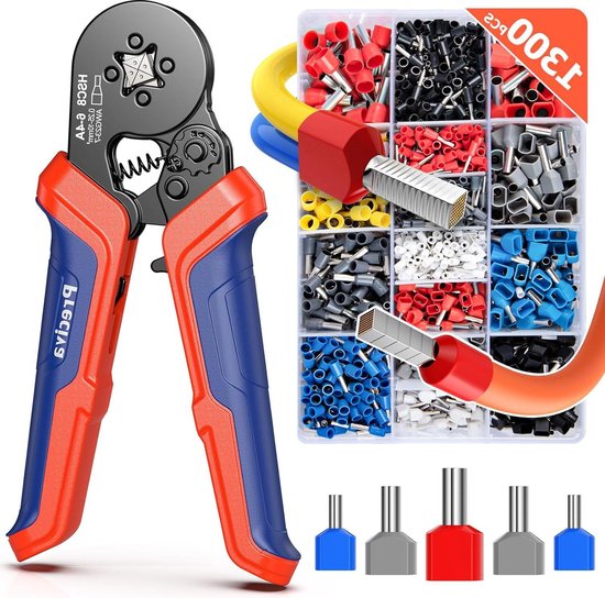 Crimping Pliers Cord-End Ferrules 0.25-10.00 mm² with 1300 Pcs Tool Set - Insulated Non-Insulated Ferrules van Merkloos