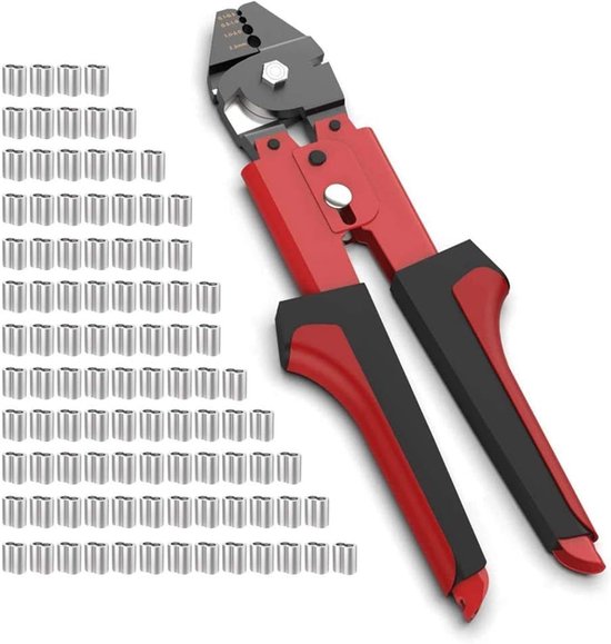 Crimping Pliers - Fishing Hand Crimper - 0.1mm-2.2mm Swager - 100PCS Aluminum Double Barrel Ferrule Crimping Loop Sleeve Kit van Merkloos